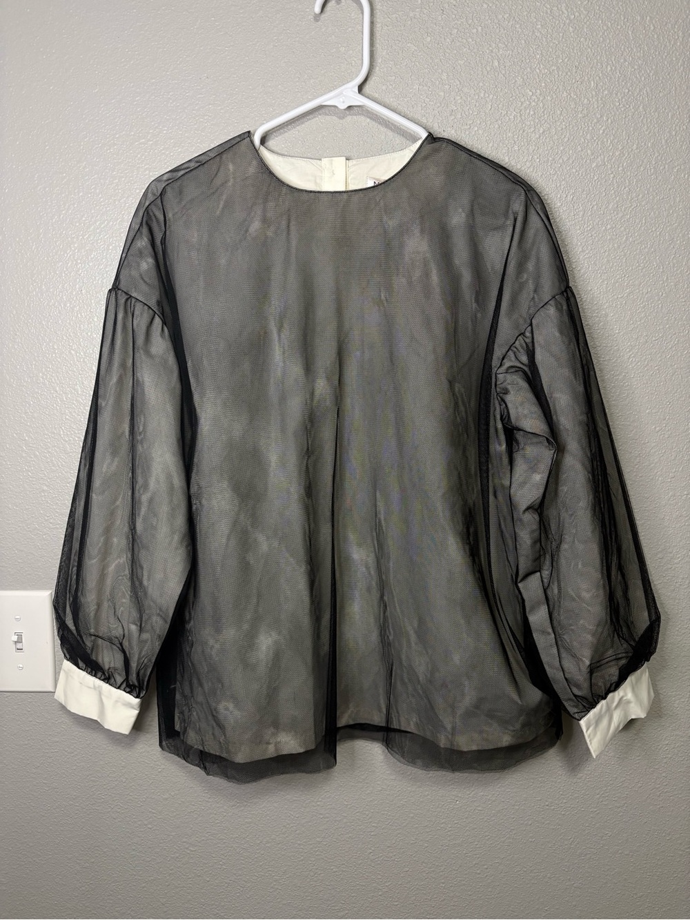 Mauve Sheer Tulle Long Sleeve Blouse Black with White Lining NWT
